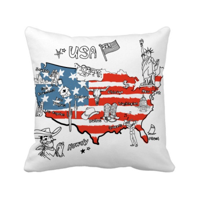 

America Map Liberty Word Illustration Square Throw Pillow Insert Cushion Cover Home Sofa Decor Gift