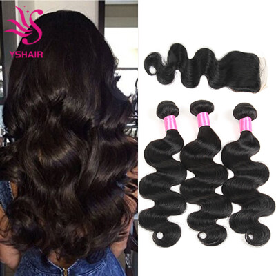 

Brazilian Body Wave Hair Bundles with Closure 4x4 Free Part 100% Virgin Human Hair Extensions Body Wave Hair Weft Natural Color