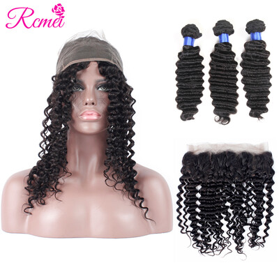 

Rcmei 8A Hair 360 Lace Frontal With Bundles 31 Brazilian Human Virgin Hair Deep Wave 360 Lace Frontal With Bundles For Black Wome