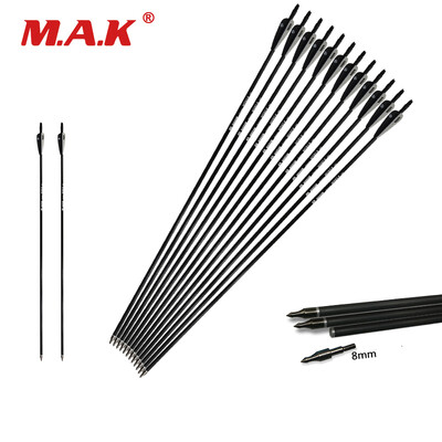

6 pcs Mixed Carbon Arrow Length 30 Inches Spine 500 Black&White Feather for RecurveCompound Bow Archery Hunting