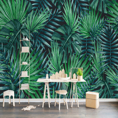 

Custom Photo Wallpaper Nordic Hand Painted Rainforest Plants Green Leaves Living Room TV Background 3D Wall Murals Wallpaper