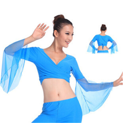 

2017 Hot popular sexy women chiffon lake blue belly dance tops dancing costume dress on sale