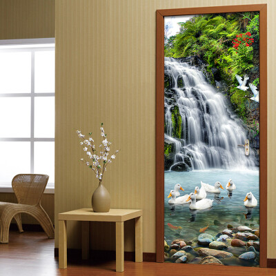 

Chinese Style Waterfall Landscape 3D Wall Mural Door Sticker Room Living Room Home Decor PVC Waterproof Door Wallpaper77cmx200cm