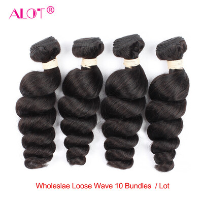 

Alot Wholesale Peruvian Human Hair Weave 10 Bundles Loose Wave Hair extension Nurtal Hair Color