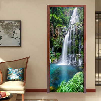 

PVC Self Adhesive Waterproof 3D Stereo Waterfall Wallpaper Living Room Bedroom Photo Wall Door Sticker Home Decor 77cm x 200cm