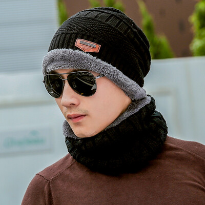 

Dusena (DUSENNA) hat male warm wool hat plus velvet knit hat windproof breathable hood with bib black