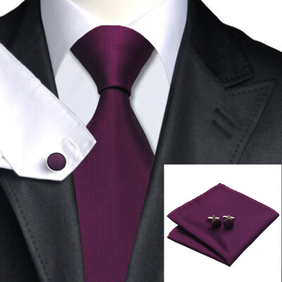 

N-0236 Vogue Men Silk Tie Set Purple Solid Necktie Handkerchief Cufflinks Set Ties For Men Formal Wedding Business wholesale