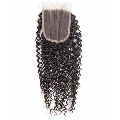 

Lace Closure Kinky Curly Hair 130% Density Natural Color Brazilian Remy Human Hair Free Part With Baby Hair