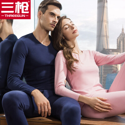 

Three guns thermal underwear female 2018 autumn&winter new product refreshing skin stretch elastic cotton round neck v-neck long-sleeved couple autumn clothing long pants mens suit womens smoke red