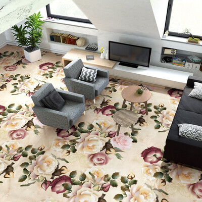 

Free Shipping European-style elegant rose flower custom floor wallpaper bookstore non-slip thicken PVC floor mural 250cmx200cm