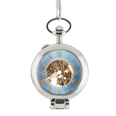 

ORKINA W117 Retro Stainless Steel Analog Manual Mechanical Pocket Watch - Silver Blue