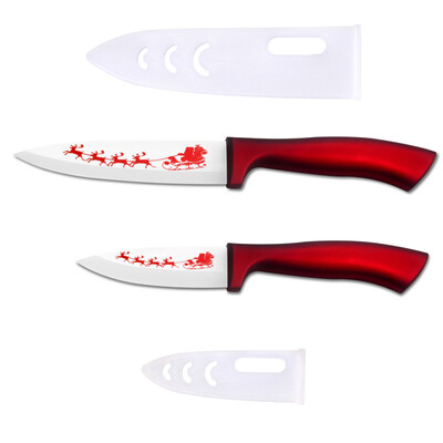 

XYj Brand Kitchen Knife Christmas Decorations For Home 3" 4" ABS + TPR Handle Sharp Blade Ceramic Knife 2 Pcs Set Christmas Gift