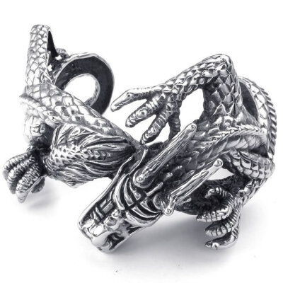 

Hpolw Large Heavy Stainless Steel Dragon Biker Men's Bangle Cuff Bracelet, Black Silver