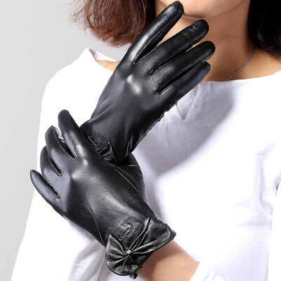 

Crocodile shirt CROCODILE sheepskin ladies plus velvet bow points finger gloves winter 19311002-02B black  code