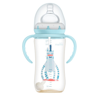 

Almighty mother supermama newborn PPSU bottle baby baby wide caliber dodo bottle shatter-resistant belt handle straw 260ml blue