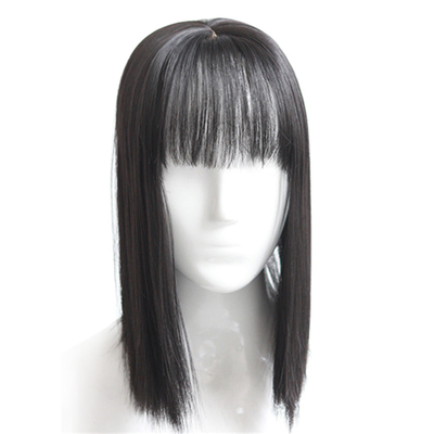 

Synthetic Hair Clip in Hair Piece Women Straight Replacement Topper Wig with Flat Thin Bang