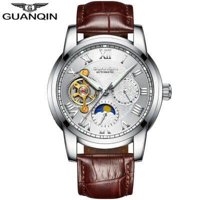 

GUANQIN Mens Top Brand Business Waterproof Watch Tourbillon Automatic Mechanical Watch Mens Casual Leather Strap