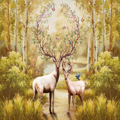 

3D-обои для рабочего стола Custom Nordic Forest Oil Painting Elk Large Murals Нетканые обои для гостиной Диваны Murales De Pared