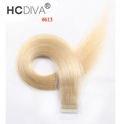 

HCDIVA 18' 22' Tape Hair Virgin Human Hair Extensions Straight 20pcs/pack PU Tape In Hair Skin Weft 40g/set Color #18 #22 #24 #60