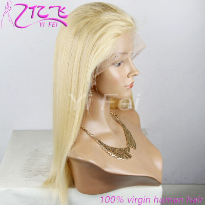 

Straight Blonde Lace Front Human Hair Wig With Baby Hair Malaysian Remy Free Part 613 Natural Hairline