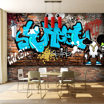 

3D Stereo Street Граффити Кирпич Обои Дети Мультфильм Дети Спальня KTV Бар Ресторан Cafe Backdrop Наклейка Home Decor