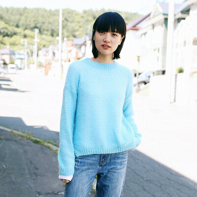 

And with pure Raincun C6140 mohair sweater womens head straight short solid color sweater shirt sky blue S C6140L60S