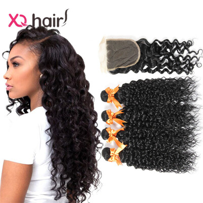 

7a brazilian water wave virgin hair 4 bundles with closure brazilian natural wave wavy brazilian hair bundles with lace closure