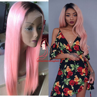 

Straight Ombre Color Wig 1B/pink Full Lace Human Hair Wig with Dark Black Roots 100% Brazilian Remy Hair Wig