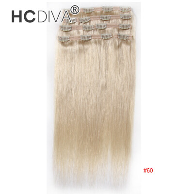 

HCDIVA Human Hair 18 inch 45cm Long Straight Women Clip in Hair Extensions 100 gramsPackage 7PcsSet 5 Colors Available