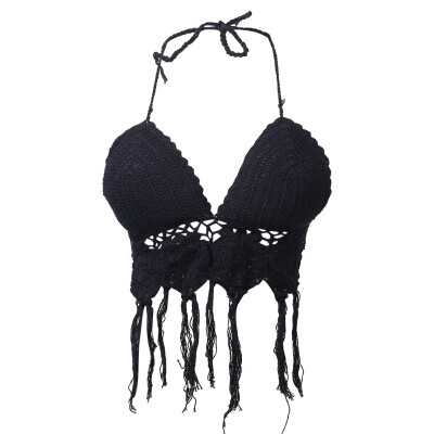 

CANIS@Sexy Women's Crochet Knit Crop Tops Tassel Cami Tank Bikini Bra Bralette