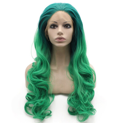 

Iwona Synthetic Hair Lace Front Long Wavy Ombre Two Tone Green Wig
