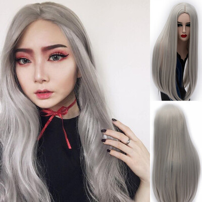 

JUNSI HAIR Synthetic Hair 26" Long Straight Wigs Grey Hair Synthetic Wigs for Beauty Women