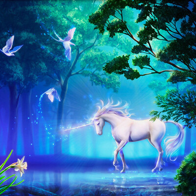 

Personalized Customization 3D Stereo Fairy Tale Forest Fluorescent White Horse Photo Mural Wallpaper Living Room Backdrop Fresco