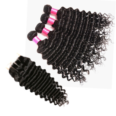 

4 Bundles Malaysian Deep Wave With Closure Malaysian Silk Base Closure Deep Wave Malaysian Deep Curly Closure With Dhl Shipping
