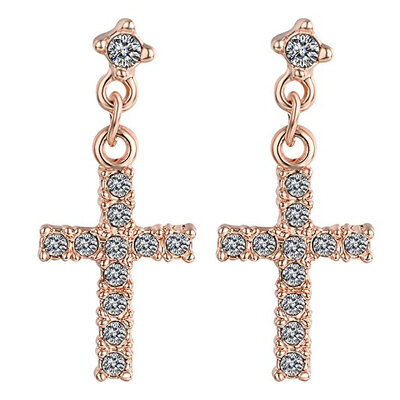 

Yoursfs Cross Stud Earrings Rose GP Crucifix Clear CZ Vintage Drop Dangle Earrings Women Jewelry