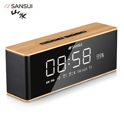 

Landscape SANSUI T20 wireless Bluetooth speaker audio computer radio card clock mobile alarm clock wood color