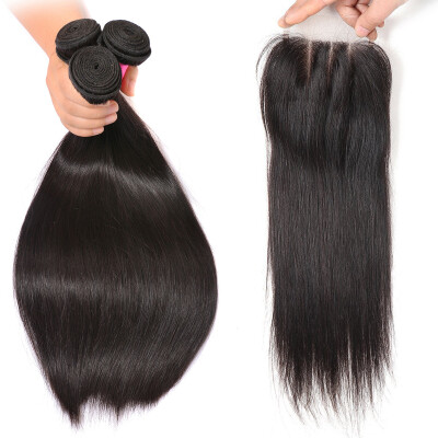 

Peruvian Straight Hair Closure Peruvian Virgin Hair Straight With Closure 3 Bundles Straight Human Hair Silk Closure High Feedback