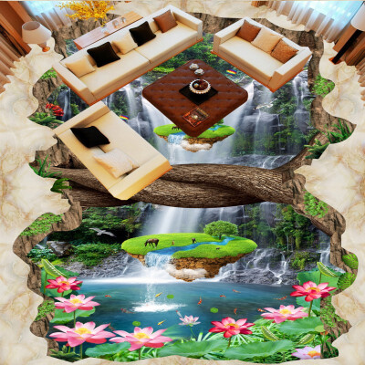 

Free Shipping Valley waterfalls bathroom walkway 3d flooring thickened non-slip bathroom living room flooring mural 250cmx200cm