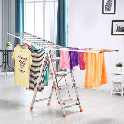 

Green source drying rack floor folding stainless steel indoor&outdoor balcony home drying quilt baby diaper clothes rack four step ladder multifunctional clothes pole