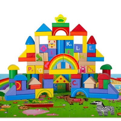 

Mukyu Infant Rainbow Animal Scene Building Block Wooden Wooden Puzzle Toy Big Granule Barrel Pinch Trees MGY0048