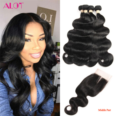 

Alot Hair Brazilian Virgin Hair Body Wave 4 Bundle with Lace Closure 4*4 inch 100% Real Unprocessed Human Hair Bundle with Closure