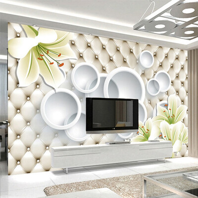 

Modern Simple Lily Flowers Circle Soft Pack 3D Stereo Relief Mural Wallpaper Living Room Setting Room TV Backdrop Wall 3D Fresco