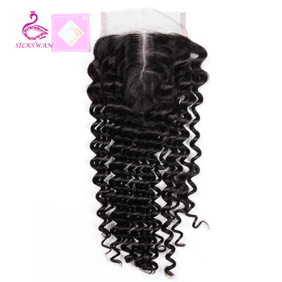 

Silkswan Remy Hair Lace Closure 4x4 inch Malaysian Deep Wave 100% Human Hair 8''-18'' Free Part Style Free Shipping