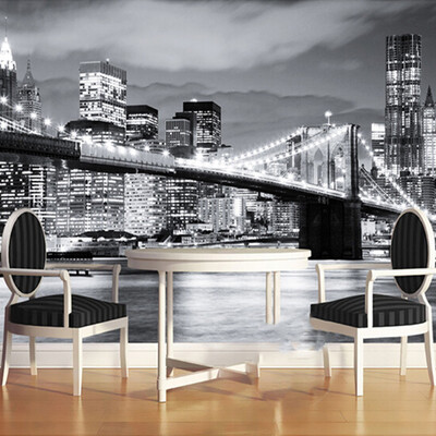 

Custom Mural Night View Manhattan Bridge New York European And American Cities Black And White Living Room Backdrop Wallpaper