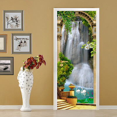 

3D обои Классический водопад Сад фотообои Дверь Стикер Гостиная Спальня ПВХ DIY Фрески Дверные наклейки 77cmx200cm