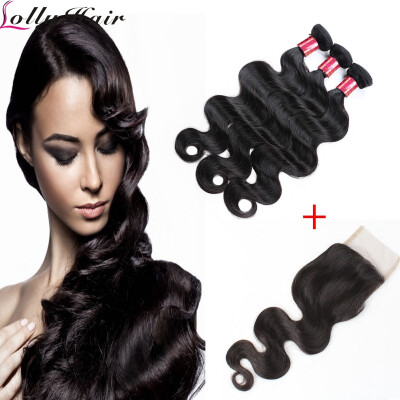 

7A Malaysian Body Wave Virgin Human Hair With Middle Brown Color Lace Closure 3Bundles With Lace Closure Good Quality Cheap