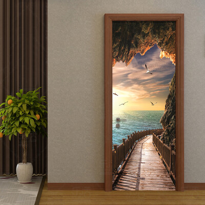 

3D обои Красивый Приморский пейзаж Фотография Настенная дверь Mural Гостиная Спальня Творческий DIY Дверной Стикер ПВХ 77cmx200cm