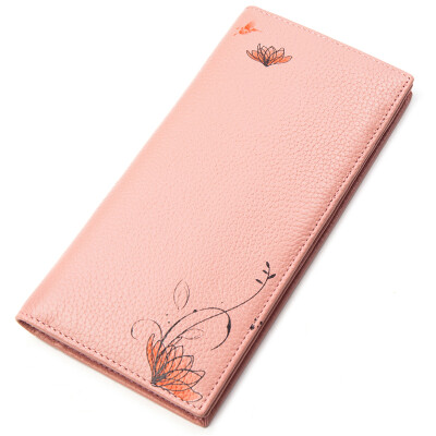 

HMILY Genuine Leather Wallet Women Flower Style Female Purse Long Real Cowhide Ladies Money Bag Rose Red Color Card Holder Women