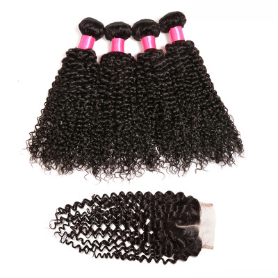 

BHF hair Brazilian Virgin Curly Hair Weave Bundles With 44 Free Middle 3 Part