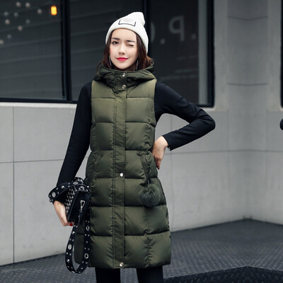 

2017 Autumn&Winter New Arrival Womens Large Sized Hooded Long Vest Coat Cultivation Cotton-padded Sleeveless Jacket Cardigan